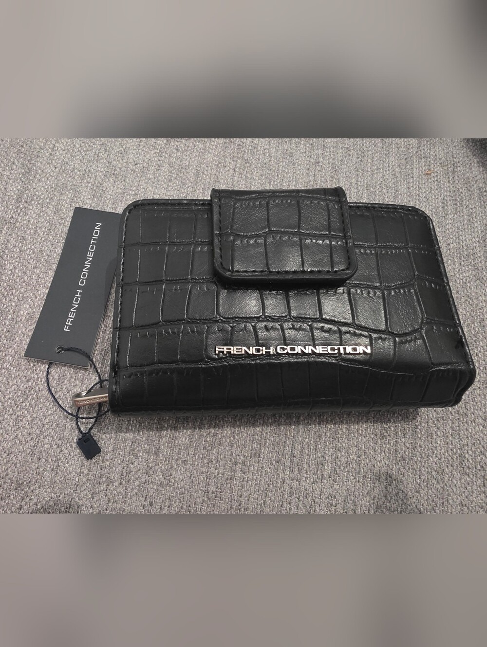 NWT French Connection Black Croc-Embossed Compact Wallet